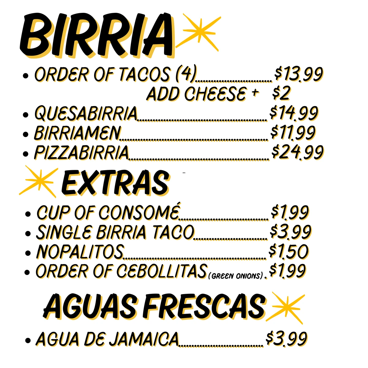 The Birria Society Menu